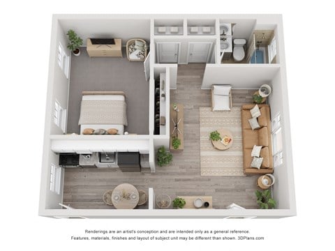 Floor plan for 1 bed, 1 bath, 540 sqft